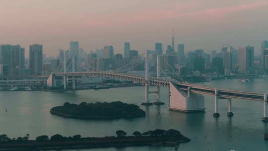 日落时分的东京彩虹桥和城市全景