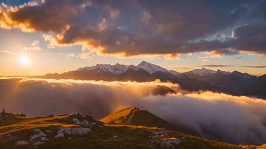 高山云海日出壮丽景观