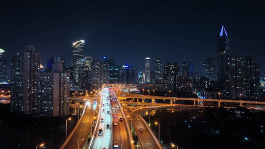 上海延安路立交城市车流夜景视频素材模板下载