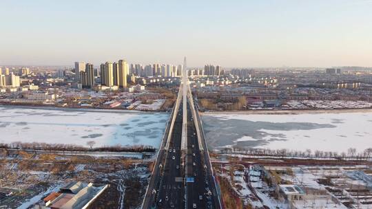 天津宁河芦台光明桥雪景视频素材模板下载