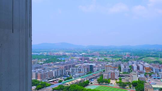 广州花都城市建筑群与蓝天白云山景风光全景
