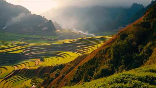 壮观的山间梯田风景