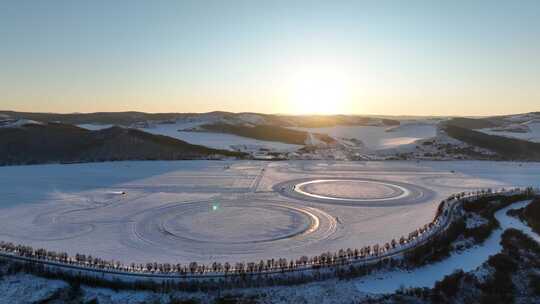 冰湖冰面上汽车冰雪测试场