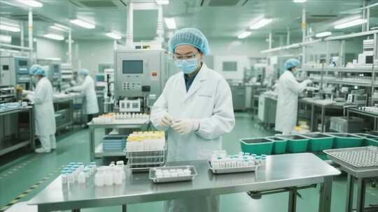药厂工人操作药品生产