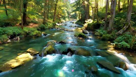 森林中流淌的清澈小溪