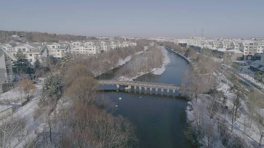 冬季长白山二道白河城市雪景景观温泉水景