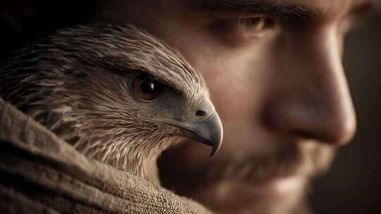 男人与鹰的深沉凝视