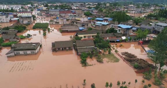 洪水淹没房屋乡村抗洪题材气候变化