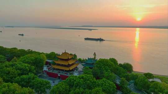 岳阳楼景区洞庭湖日落素材