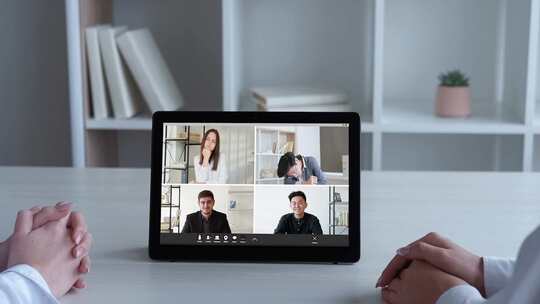 视频会议网络电话业务团队平板电脑视频素材模板下载