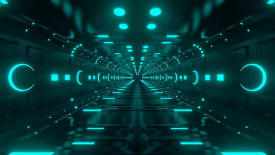 抽象黑暗科幻隧道与绿光