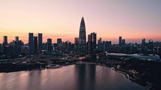 航拍深圳湾后海夕阳宣传片大场景