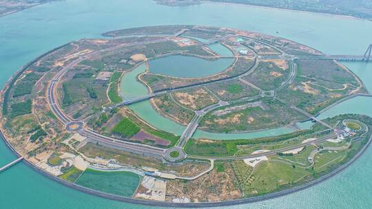 航拍漳州港双鱼岛海岸线美景