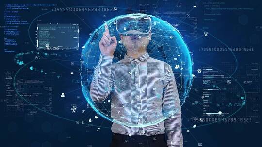 戴智能眼镜设备体验VR虚拟现实世界视频素材模板下载