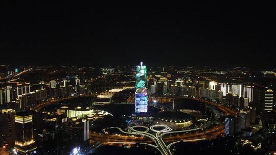 航拍河南郑州会展中心夜景