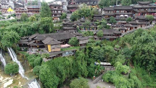 航拍湖南湘西芙蓉镇景区