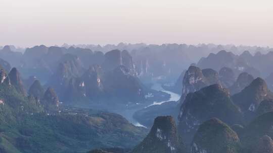 桂林山水大美中国山川江河日出航拍美丽景色