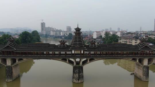 航拍湖南靖州江东风雨桥