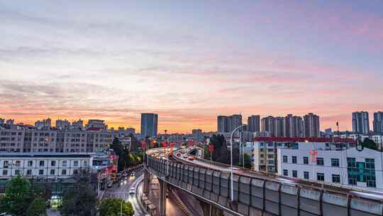 8K昆明城市火烧云朝霞壮美延时