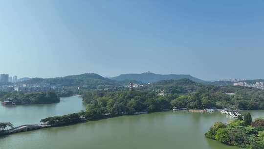 惠州西湖景区航拍惠州西湖泗洲塔湖泊风景