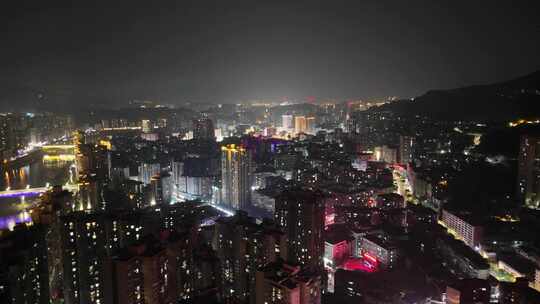 四川达州城市大景夜景灯光航拍