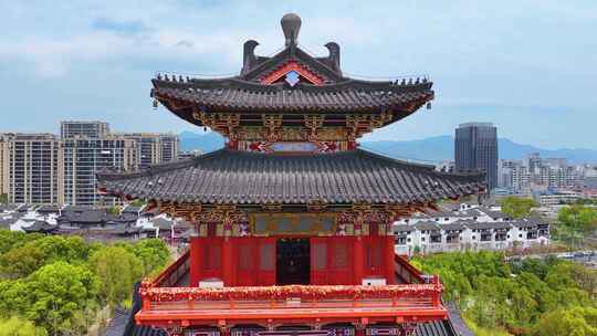 丽水市应星楼航拍城市地标中式古代建筑物亭
