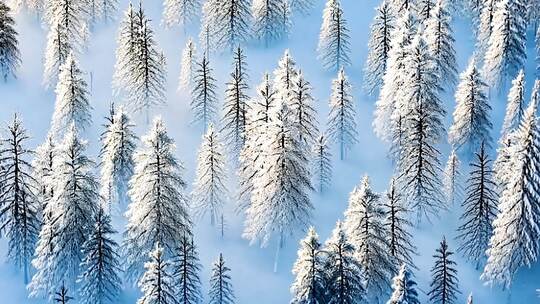 东北长白山冰雪林海雾凇森林雪景自然风景