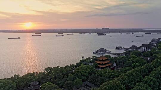 湖南洞庭湖风光带岳阳楼风景区航拍