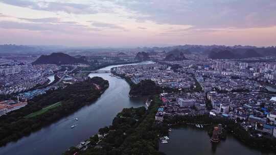 桂林山水日落晚霞城市风景和自然风光