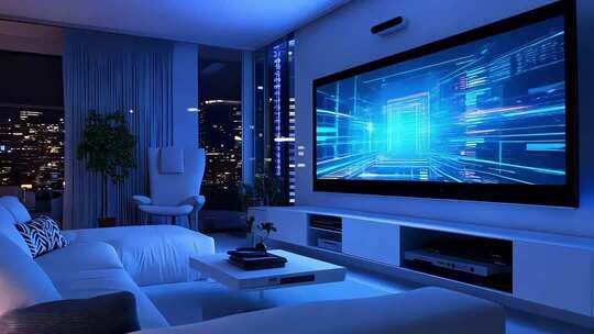 现代客厅大屏电视科技画面