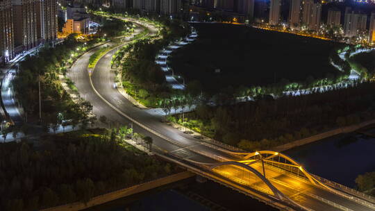 城市车流S路夜景