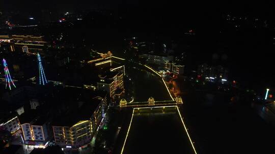 旅游景区少数民族侗族风雨桥夜景视频素材模板下载