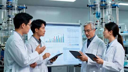 实验室科研人员探讨科研数据