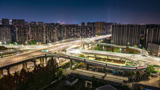 杭州高架桥壮观城市车流夜景