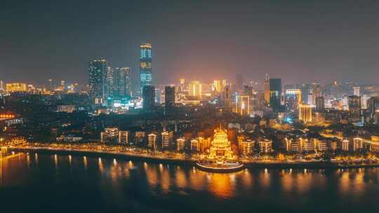 广西柳州西来寺与市中心夜景航拍延时