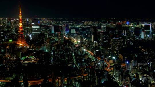 带照明塔的东京城市夜景