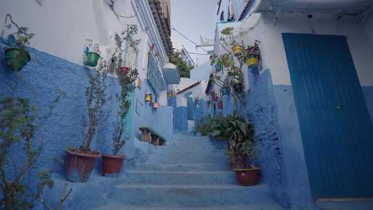 蓝色，独特，楼梯，Chefchaouen