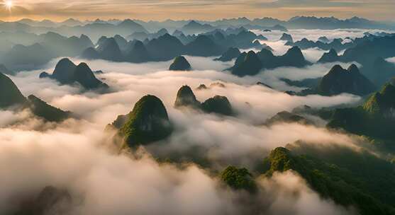 桂林山水合集山峰云海群山云雾缭绕自然风景