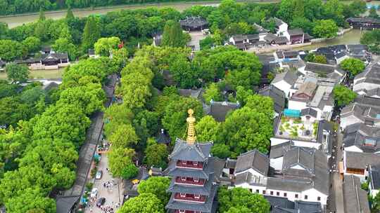 江苏苏州市姑苏区寒山寺风景风光航拍江南水