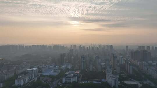 鄂州日出航拍城市日出景观城市清晨朝阳晨曦
