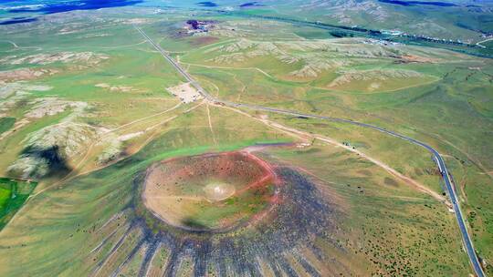 中国内蒙古乌兰察布乌兰哈达火山航拍视频素材模板下载