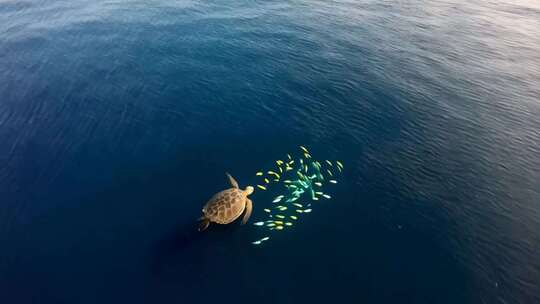 海龟海洋中游动伴游鱼