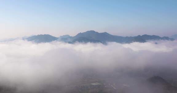 杭州富阳洞桥群山山峦晨曦云海云雾空镜