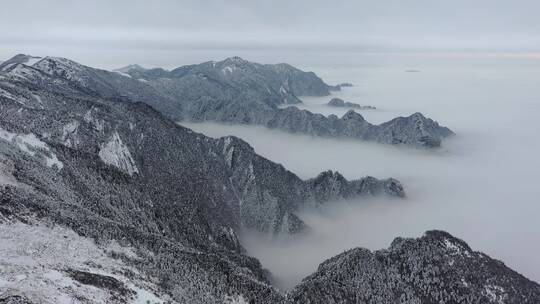 航拍湖北神农架冬季冬天群山冰雪雪松雪景