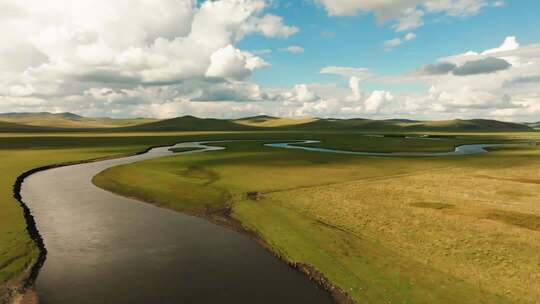 草原河流自然风光航拍素材