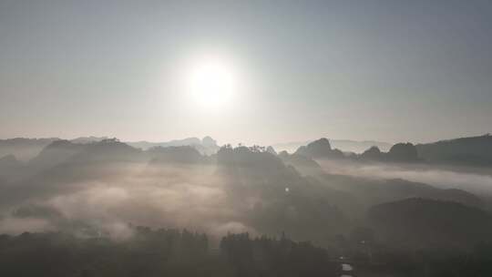 武夷山日出航拍云海阳光山峰云雾茶山风景