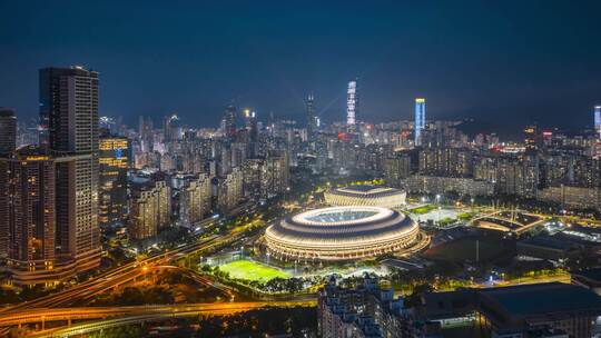 深圳市体育中心夜景6K航拍延时