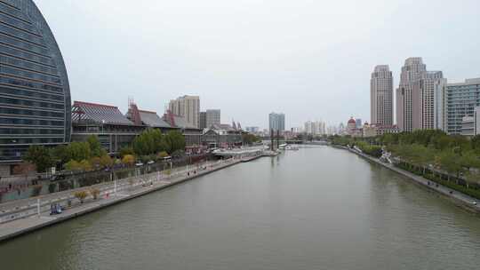 天津海河风景古文化街码头城市风光航拍