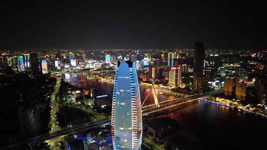 浙江宁波城市夜景灯光航拍