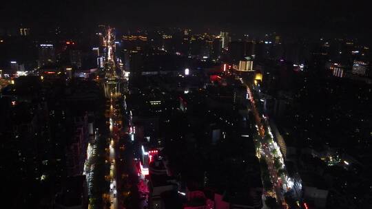 航拍湖南岳阳巴陵西路商业街夜景视频素材模板下载